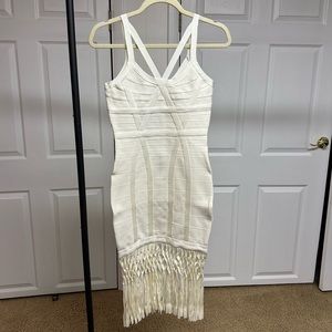 Bebe Crochet Fringe Bandage Dress